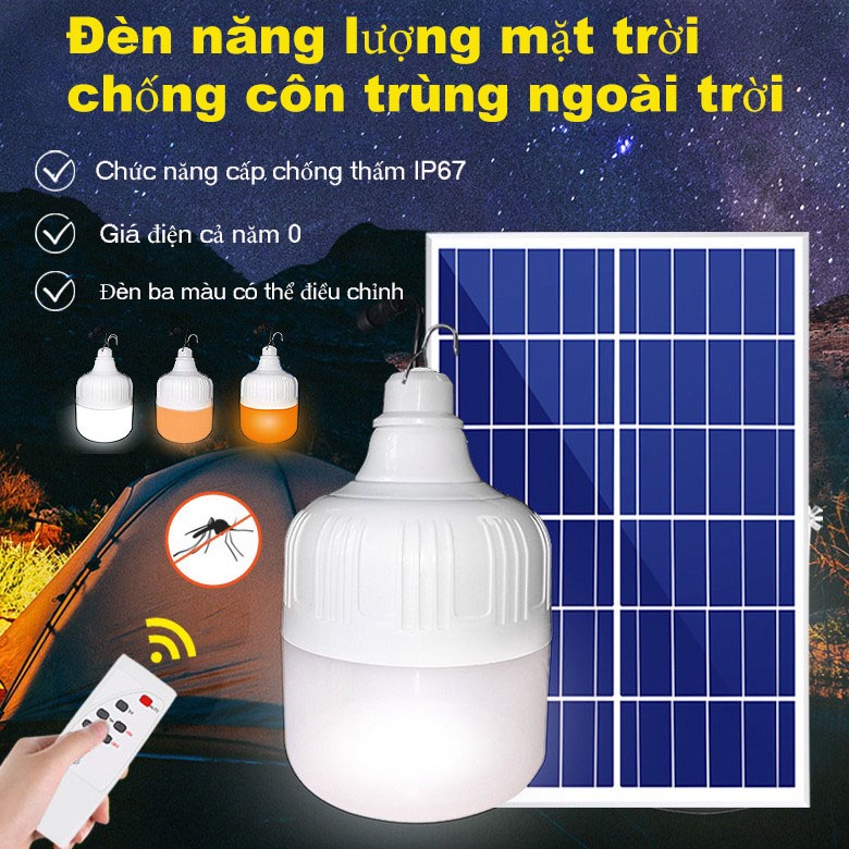 Bóng Đèn Khẩn Cấp Năng Lượng Mặt Trời Điều Khiển Đèn Lều Cắm Trại Ngoài Trời 100W Có Thể Sạc Lại Phù Hợp Để Leo Núi, Tòa Án Sân Vườn, Vvc
