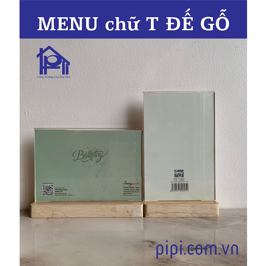 Menu mica đủ kích thước A4,A5,A6, Kệ menu đế gỗ, bảng mica đẹp
