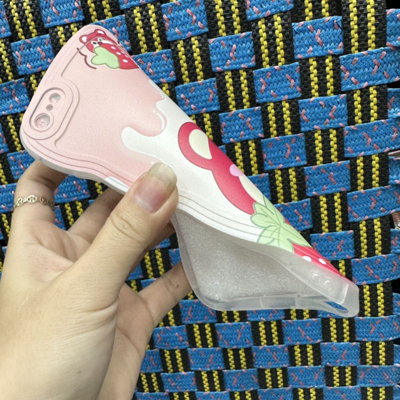 Case ốp lưng iPhone 6 plus / 6S plus dẻo gấu dâu lotso siêu dễ thương viền lượn sóng bảo vệ camera