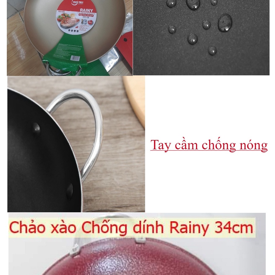 Chảo chống dính sâu lòng, chảo chiên xào 2 quai cầm, chảo chống dính dày sần 34cm RAINY chính hãng