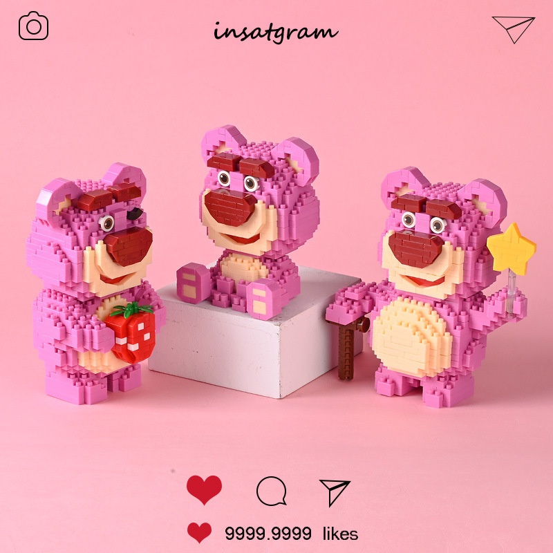 Mô hình lắp ráp mini Gấu Dâu Lotso hoạt hình dễ thương - Đồ chơi lắp ghép 3D cho bé
