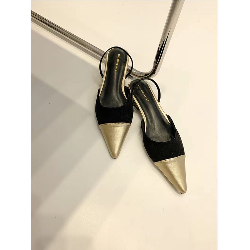 Dép Sandal Mũi Nhọn Đế Thấp Phong Cách Retro Pháp
