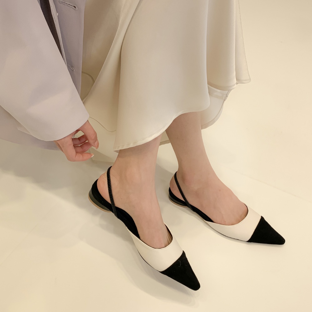 Dép Sandal Mũi Nhọn Đế Thấp Phong Cách Retro Pháp
