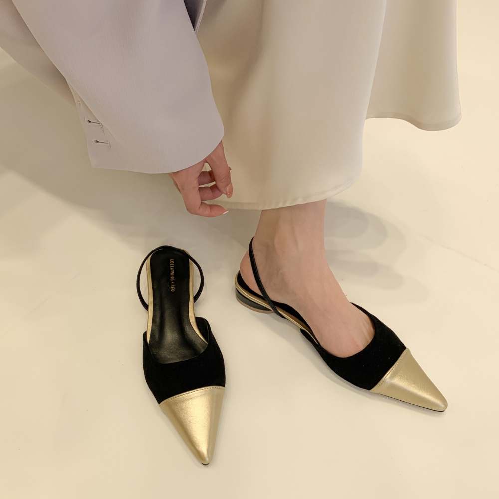 Dép Sandal Mũi Nhọn Đế Thấp Phong Cách Retro Pháp