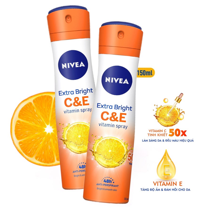 Bộ 2 Chai Xịt Ngăn Mùi NIVEA Vitamin C&E Dưỡng Sáng Da | Vitamin C | Vitamin E 150ml