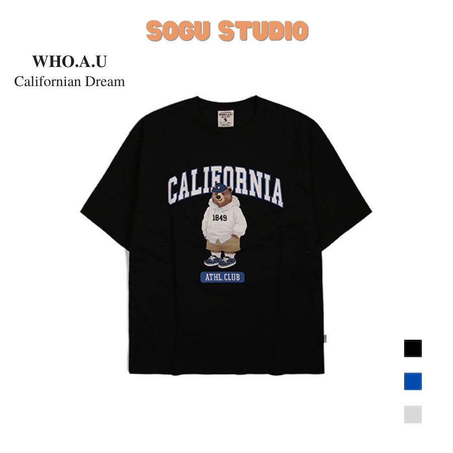 Áo thun WHOAU Unisex xuất Hàn in họa tiết CALIFORNIA BEAR ARHL.CLUB Tshirt Gấu Cali 1849 mẫu mới 2023 - SOGU