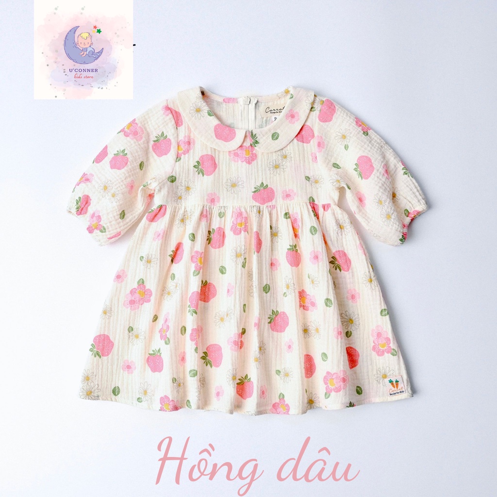 Váy bé gái,đầm bé gái thu đông đầm xòe tay lỡ cổ sen, họa tiết HOA ANH ĐÀO, chất xô muslin mềm, thoáng mát