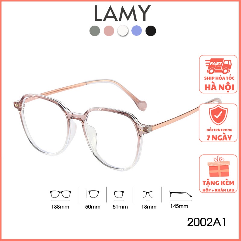 Gọng kính cận nữ LAMY mắt kính tròn to 2002A1 gọng kính nhựa phối kim loại