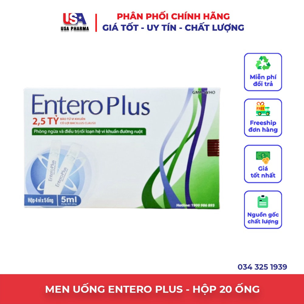 Men vi sinh ENTERO PLUS Cân bằng hệ vi sinh đường ruột - Hộp 5 ống 20ml