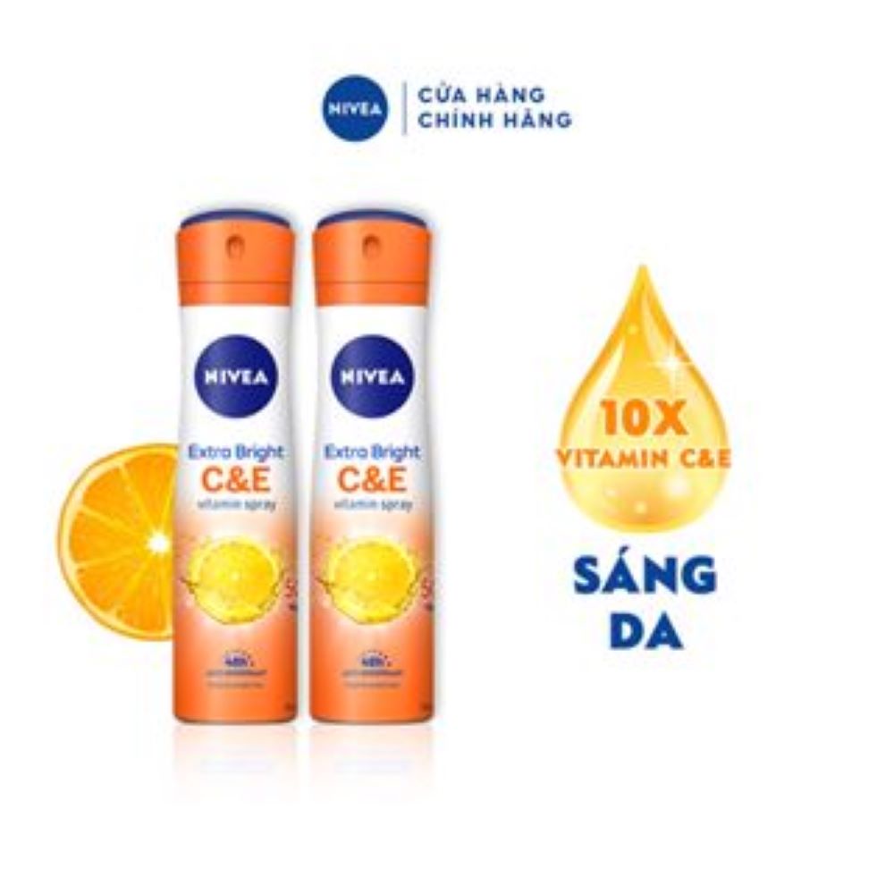 Combo 2 Chai Xịt Ngăn Mùi Nivea Vitamin C&E Ngăn Tiết Mồ Hôi 48H Dưỡng Sáng Đều Màu Sau 7 Ngày 150ml