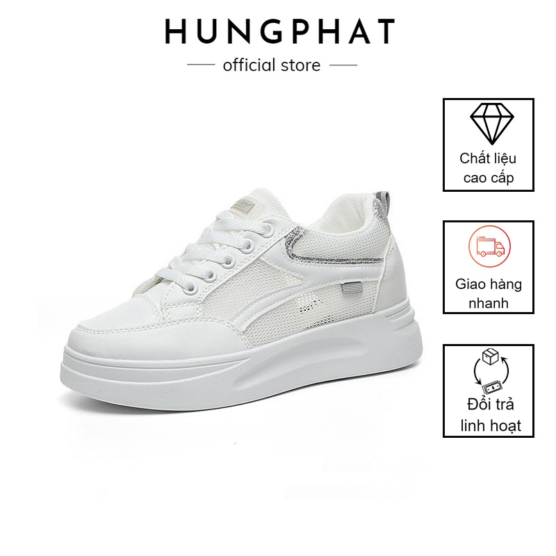 Giày Lưới Nữ Thể Thao 2 Màu Trắng Hồng Độn Đế 6 Phân Thoáng Khí Khỏi Lo Mồ Hôi Chân Khi Đi Bộ Nhiều