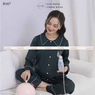 Bộ bầu mặc nhà lụa ngọc trai cao cấp Pijama bầu và sau sinh dài tay Lynafa B347