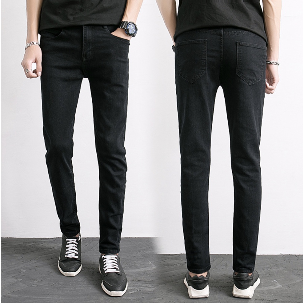 Quần Jean dài Nam Ống Bó chất vải jean cotton mềm mịn, form chuẩn đẹp - ĐEN TRƠN