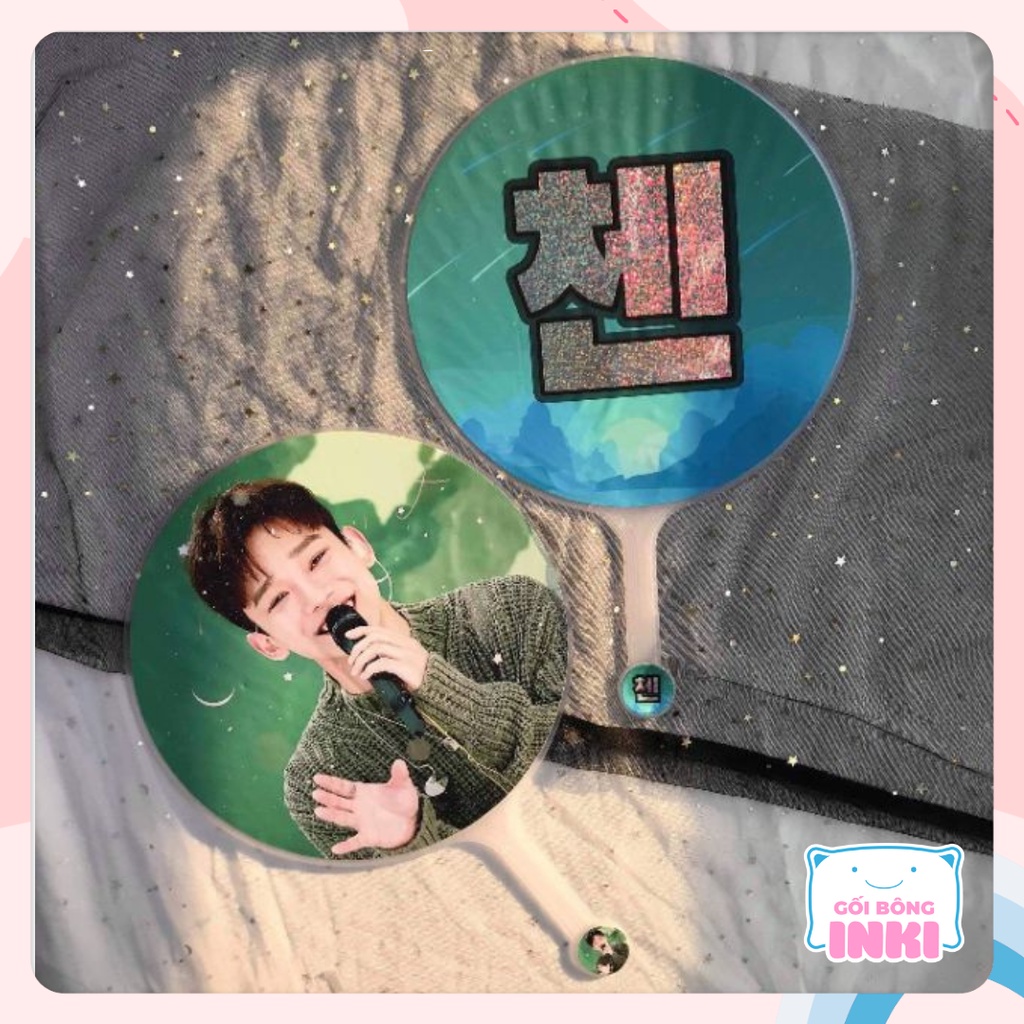 Quạt cầm tay hình tròn dành cho bigfan hologram glitter EXO Baekhyun, Chen, Chanyeol, Sehun - Gối Bông INKI