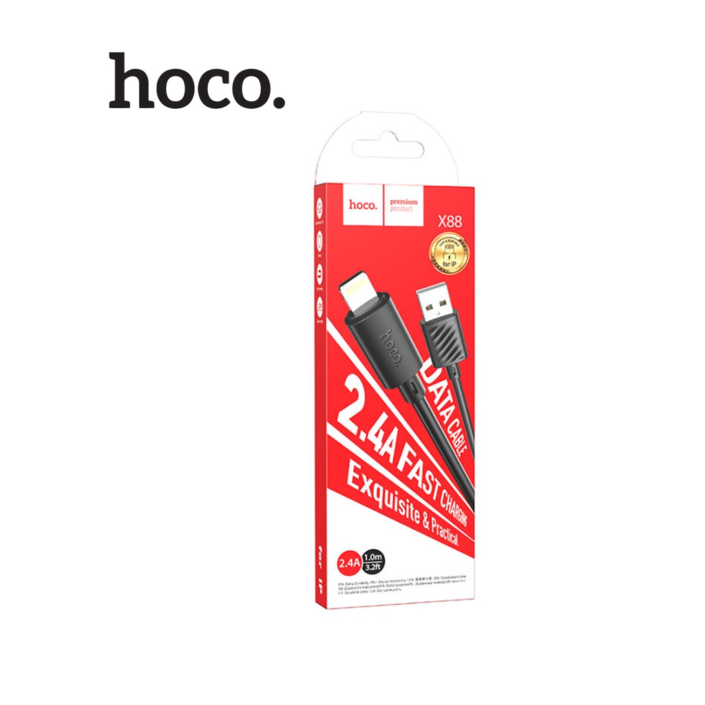 Cáp sạc Hoco X88 Lightning sạc nhanh 2.4A dây dẻo siêu bền cho 6/7/8 dài 100CM (ĐEN)