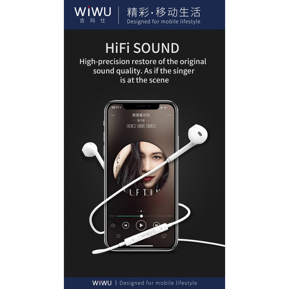 Tai nghe WIWU Earbuds Lighnign 302 Kết Nối Bluetooth, thiết kế sang trọng có nút điều chỉnh âm lượng