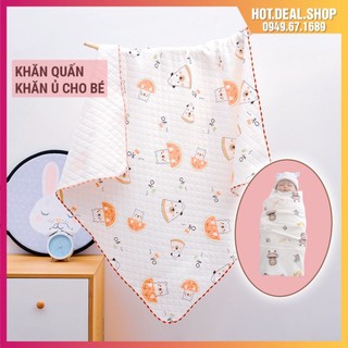 Khăn quấn cho bé sơ sinh 85cm x 85cm, vải cotton 2 lớp chần bông mềm mại, dùng làm khăn ủ bé sơ sinh, chăn đắp mùa hè