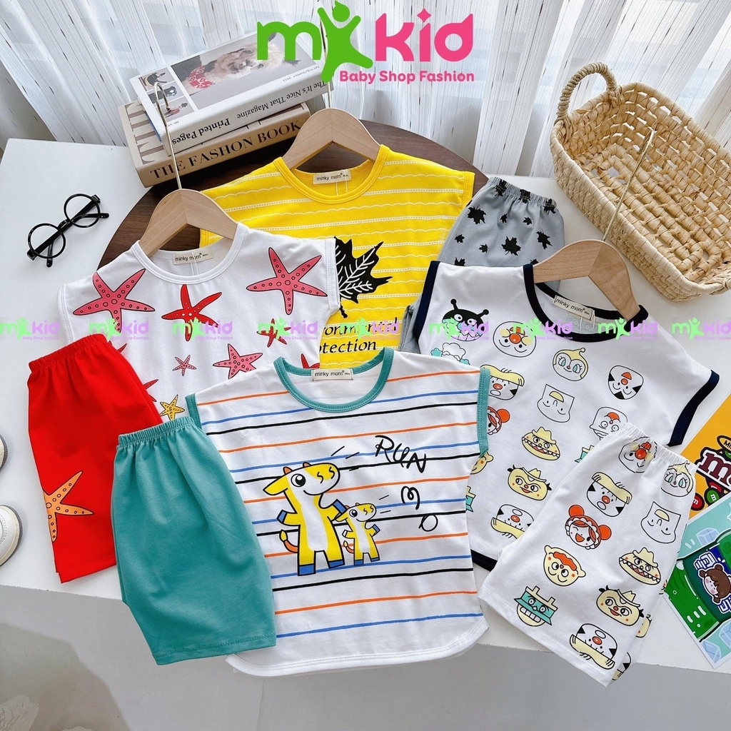 Bộ Minky Mom Cộc Tay Cho Bé 8-27Kg 💖 Bộ Minky Mom Hè Cho Bé Trai Bé Gái, Chất COTTON Cao Cấp co giãn 4 chiều