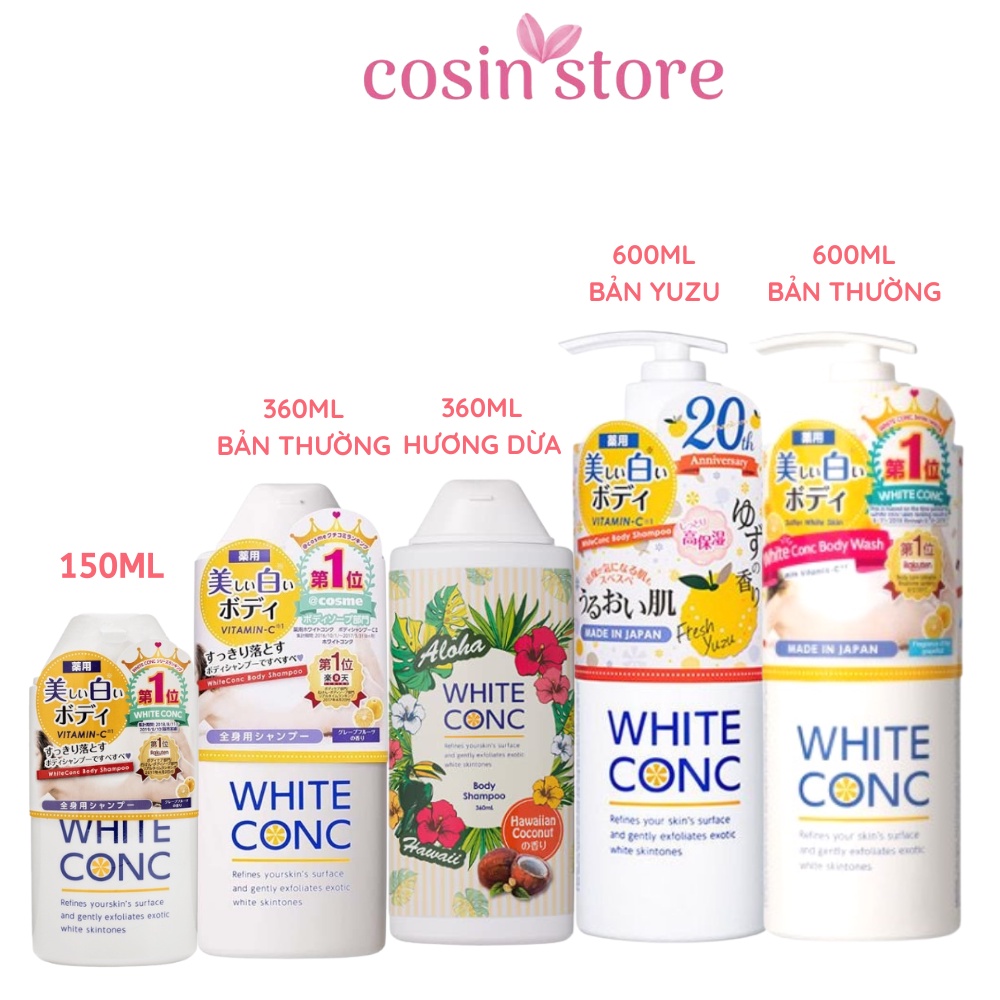 Sữa Tắm Trắng Da White Conc Body Nhật Bản 600ml 360ml 150ml WhiteConc Body Shampoo vitamin C