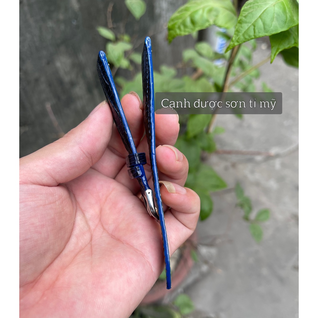 Dây đồng hồ da Kỳ Đà Thật màu xanh đen, lót zenmat chống thấm mồ hôi tay cao cấp nhiều size Tặng khóa, chốt và tool