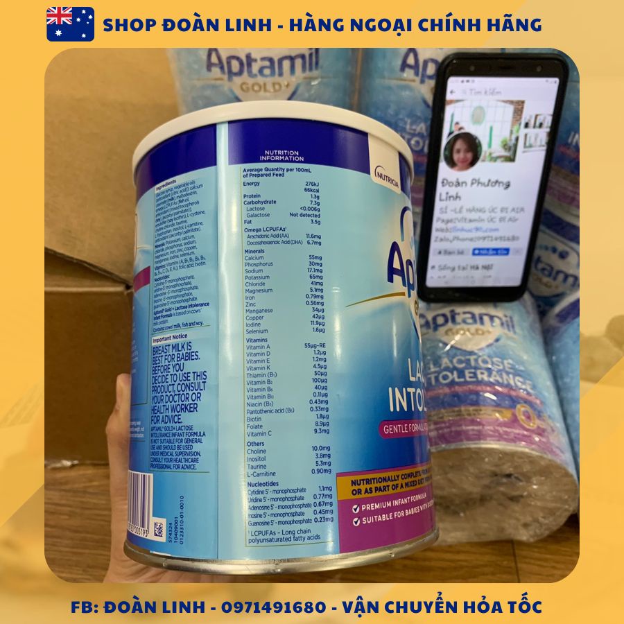 Sữa Aptamil Free Lactose Úc cho bé tiêu chảy, bất dung nạp Lactose 900gr, Aptamil Gold+Lactose Intolerance, Date xa