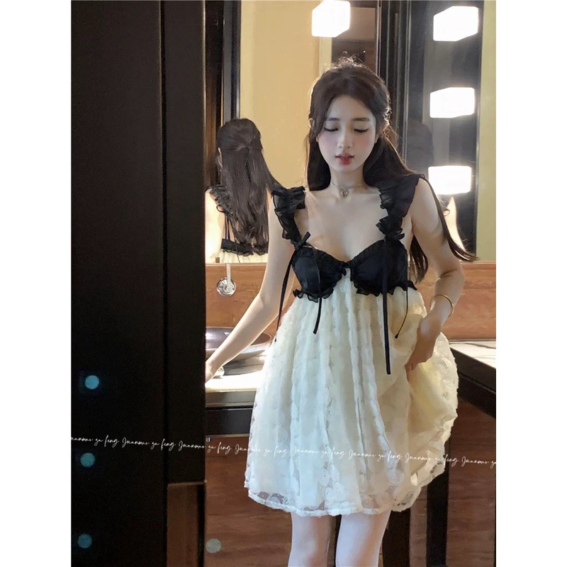 Đầm Nữ Hai Dây NKO GUANGZHOU Babydoll Sexy, Váy Nữ Trắng Tiểu Thư