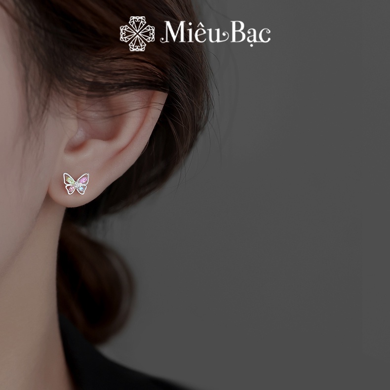 Bông tai bạc nữ Miêu Bạc khuyên tai hồ điệp đính đá ngũ sắc xinh xắn chất liệu s925 phụ kiện trang sức MB18