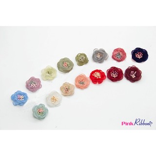 *Set 2b-Hoa voan có nhụy 3.5cm dùng làm hoa trang trí may mặc, hoa cài áo, hoa phụ liệu may mặc, phụ kiện tóc
