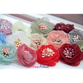 *Set 2b-Hoa voan có nhụy 3.5cm dùng làm hoa trang trí may mặc, hoa cài áo, hoa phụ liệu may mặc, phụ kiện tóc