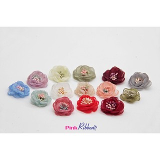 *Set 2b-Hoa voan có nhụy 3.5cm dùng làm hoa trang trí may mặc, hoa cài áo, hoa phụ liệu may mặc, phụ kiện tóc