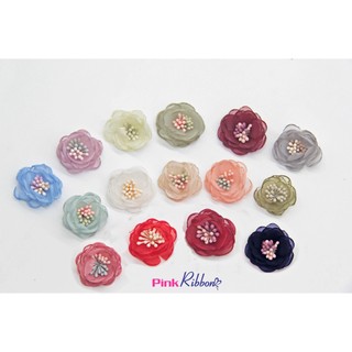 *Set 2b-Hoa voan có nhụy 3.5cm dùng làm hoa trang trí may mặc, hoa cài áo, hoa phụ liệu may mặc, phụ kiện tóc