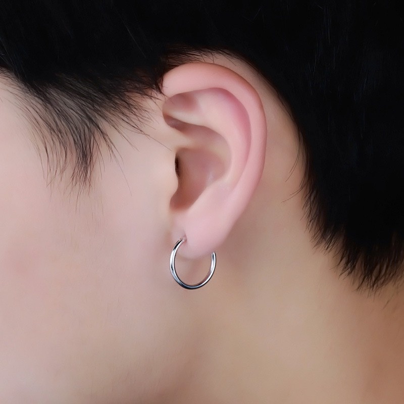 Khuyên tai bạc nam nữ ST tròn trơn bông tai unisex nhiều size có chốt basic TeeMee _ T064