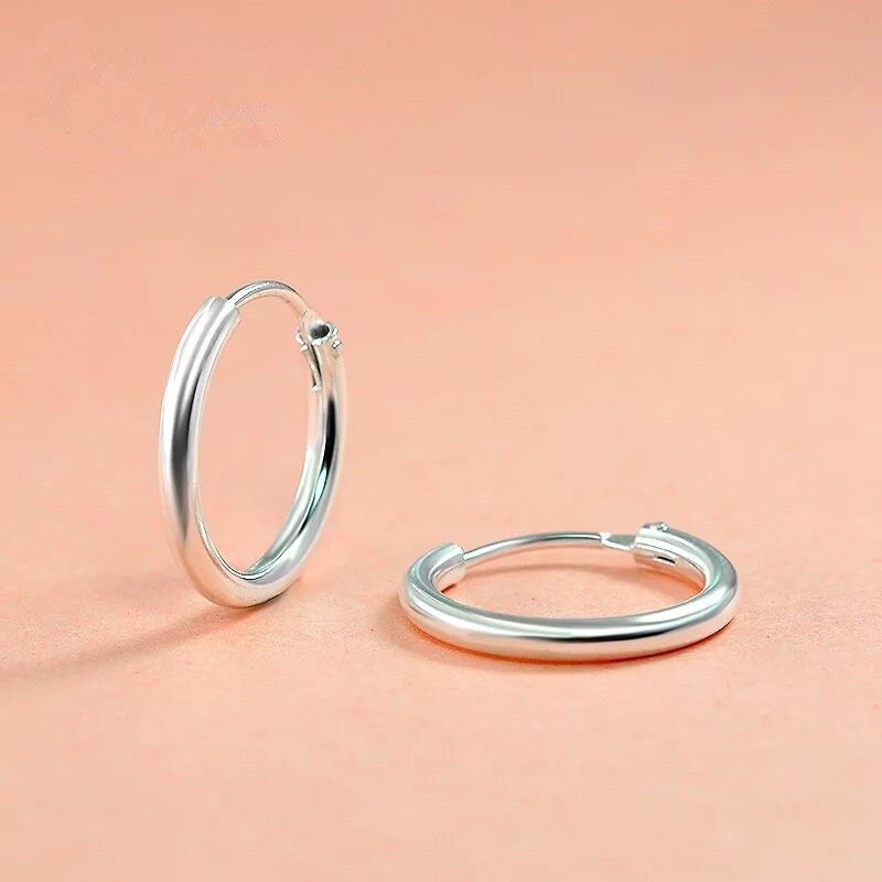 Khuyên tai bạc nam nữ ST tròn trơn bông tai unisex nhiều size có chốt basic TeeMee _ T064