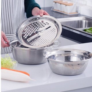 Bộ bào nạo rau củ đa năng kiêm rổ và chậu inox cao cấp