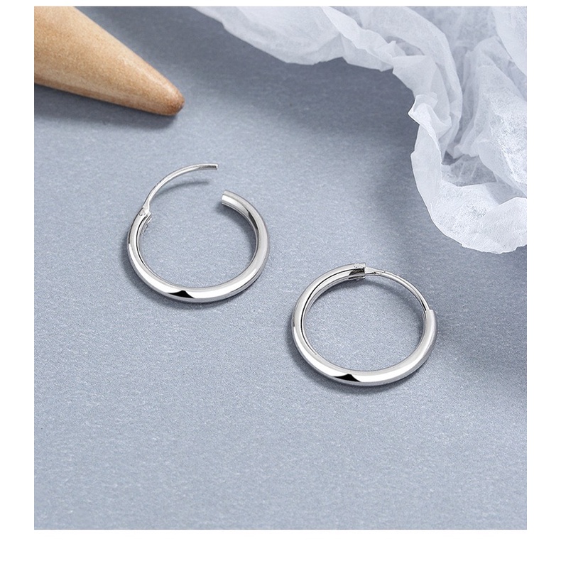 Khuyên tai bạc nam nữ ST tròn trơn bông tai unisex nhiều size có chốt basic TeeMee _ T064