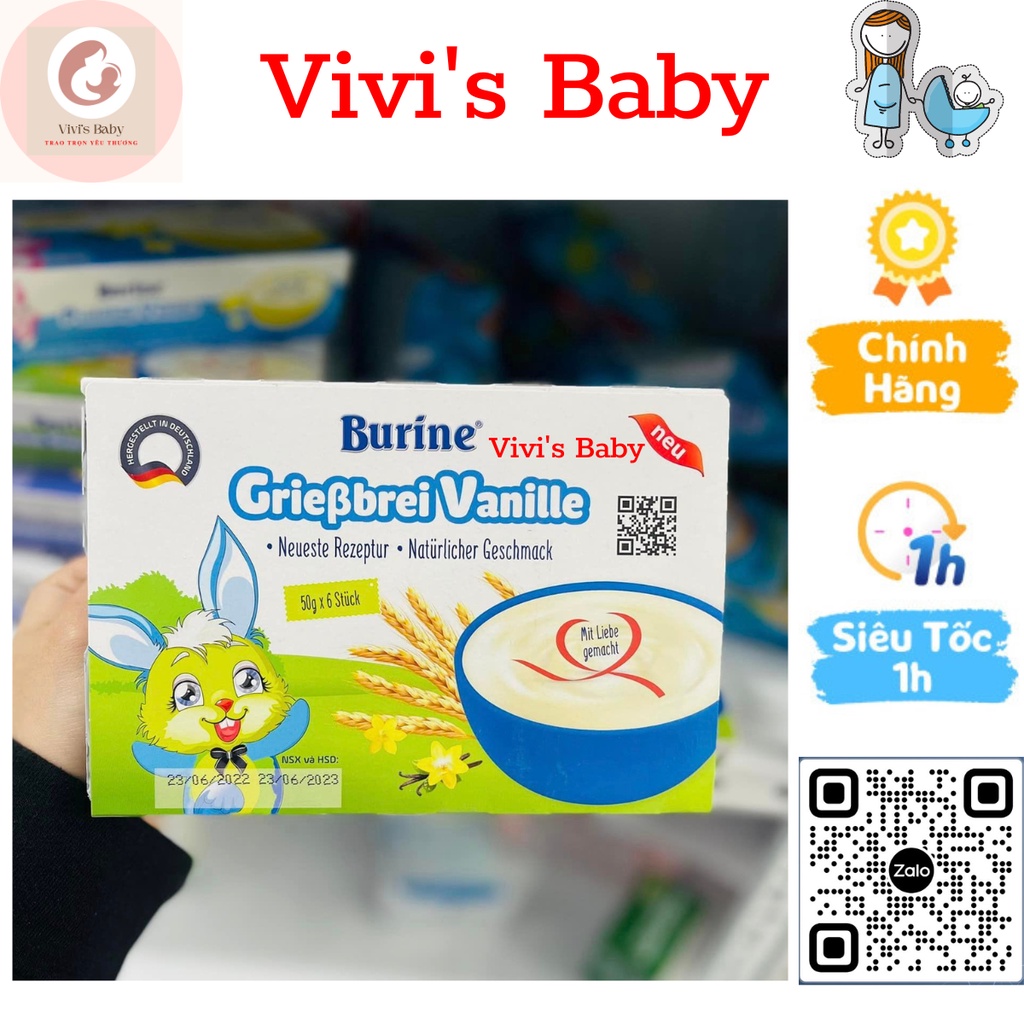 Cháo sữa Burine HiPP ăn dặm Vani [1 Lốc 6 Hũ] [6x50g] Date 07/2024 Thu Vỏ Giấy - 1 Đổi 1 Nếu Lỗi NSX