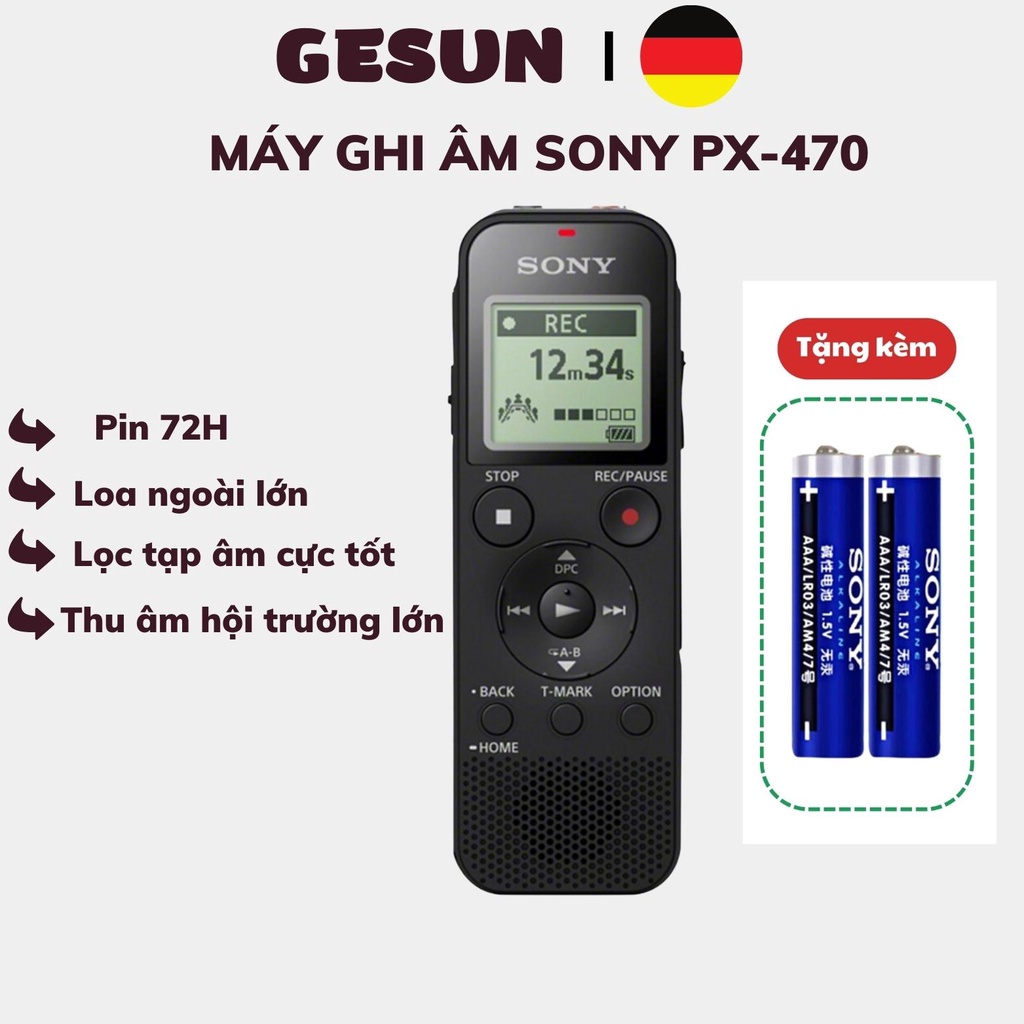 Máy ghi âm SONY PX-470 hàng chính hãng hỗ trợ thẻ nhớ ngoài lên đến 32GB, ghi âm liên tục lên đến 72 giờ Bảo Hành 1 Năm