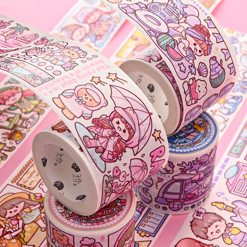 Aki Sticker Cuộn Băng Dễ Thương 5M Hinh Dan Cute Whashi Tape Stiker Cute Decor Washi Tape Trang Trí Sổ