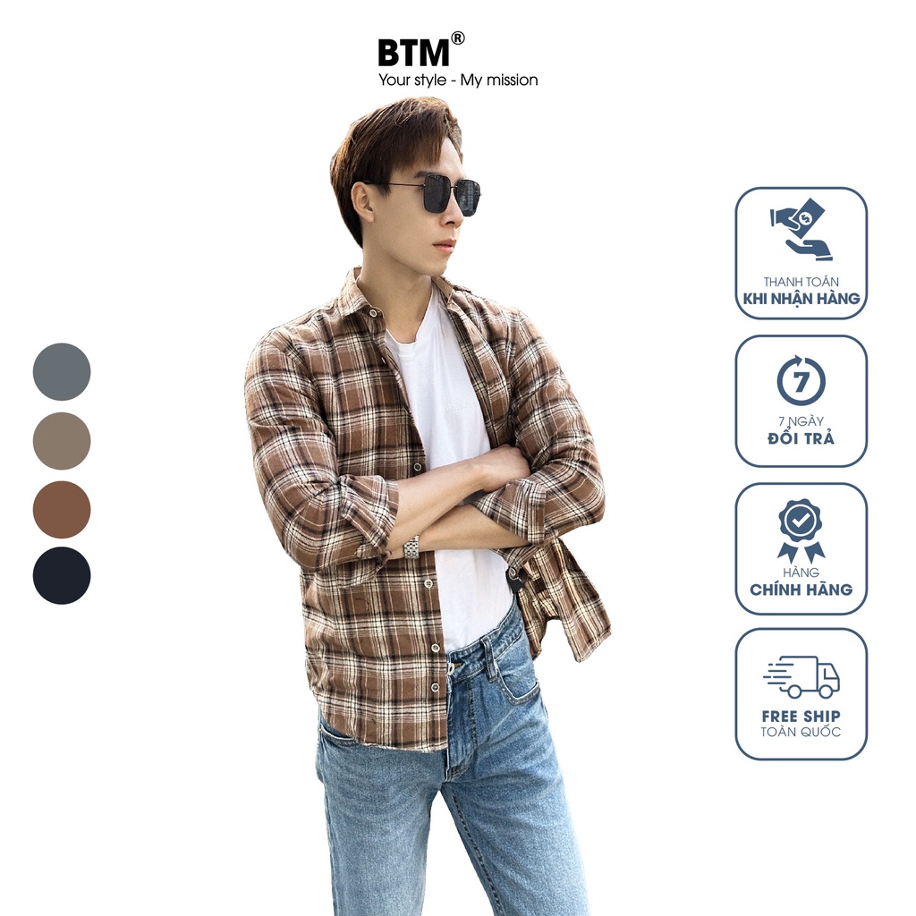 Áo sơ mi dạ kẻ phối da lộn -  1.109.3 - BTM Studios