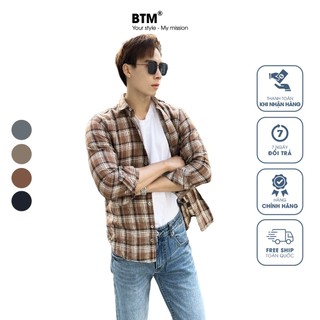 Áo sơ mi dạ kẻ phối da lộn - 1.109.3 - btm studios