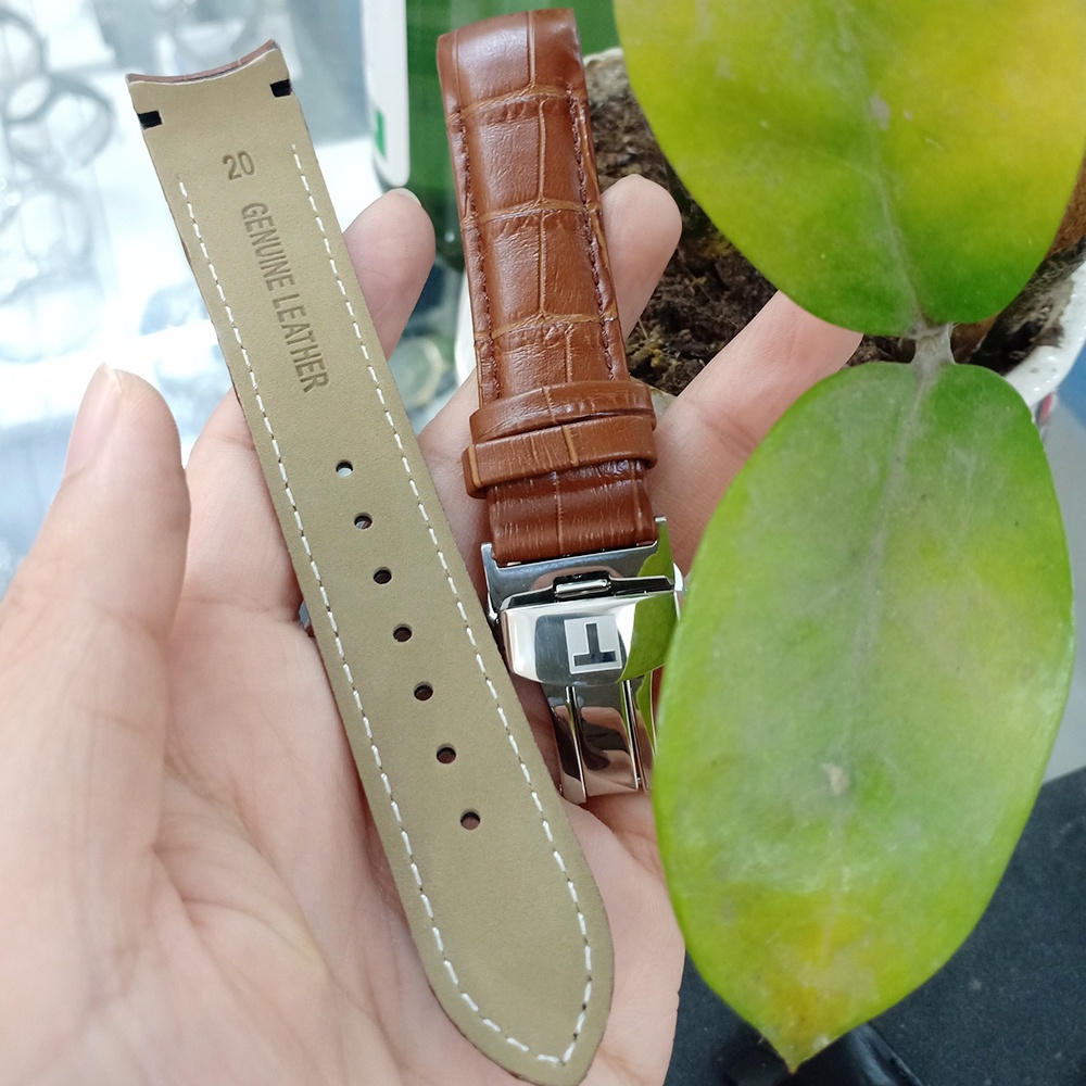 Dây đồng hồ da Tissot ĐẦU ÔM size 20/22/23/24mm có khóa logo 2 màu ĐEN, NÂU