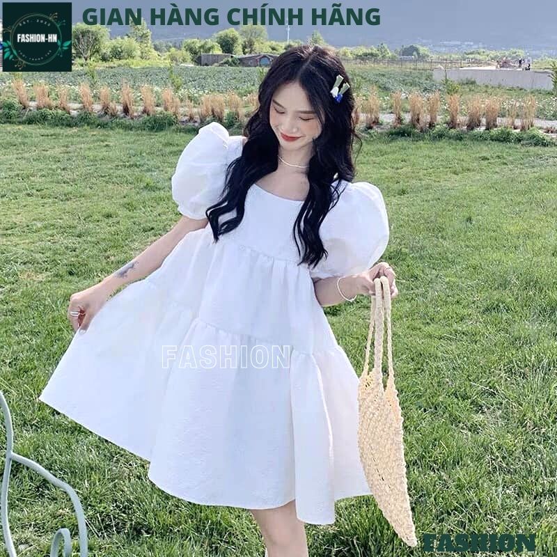 Váy trắng babydoll nữ tay bồng - Đầm xoè đi biển màu trắng tiểu thư công chúa siêu xinh xắn dễ thương - FASHION V95