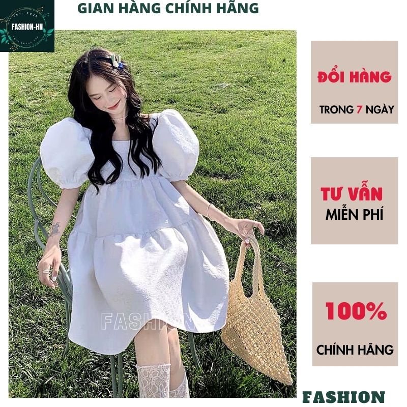 Váy trắng babydoll nữ tay bồng - Đầm xoè đi biển màu trắng tiểu thư công chúa siêu xinh xắn dễ thương - FASHION V95