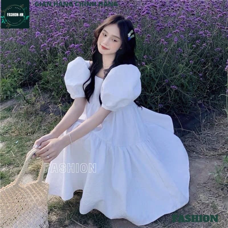 Váy trắng babydoll nữ tay bồng - Đầm xoè đi biển màu trắng tiểu thư công chúa siêu xinh xắn dễ thương - FASHION V95