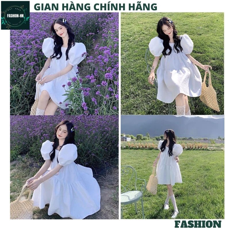 Váy trắng babydoll nữ tay bồng - Đầm xoè đi biển màu trắng tiểu thư công chúa siêu xinh xắn dễ thương - FASHION V95
