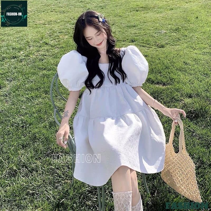 Váy trắng babydoll nữ tay bồng - Đầm xoè đi biển màu trắng tiểu thư công chúa siêu xinh xắn dễ thương - FASHION V95