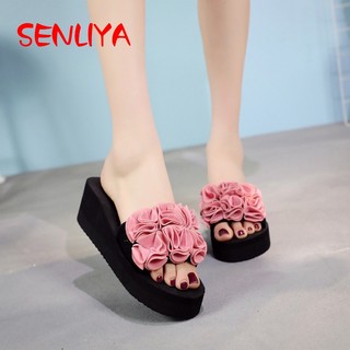Dép đế xuồng SENLIYA đính hoa thời trang mùa hè cho nữ