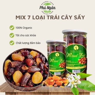 Hoa quả sấy, mix 7 loại (việt quất, chà là, nho, mơ, mận, táo đỏ) dẻo thơm hộp 500gr