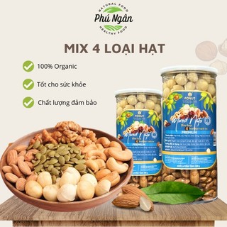 Mix 4 loại hạt dinh dưỡng tách vỏ (óc chó vàng, óc chó đỏ, macca, hạnh nhân) hũ 500gr