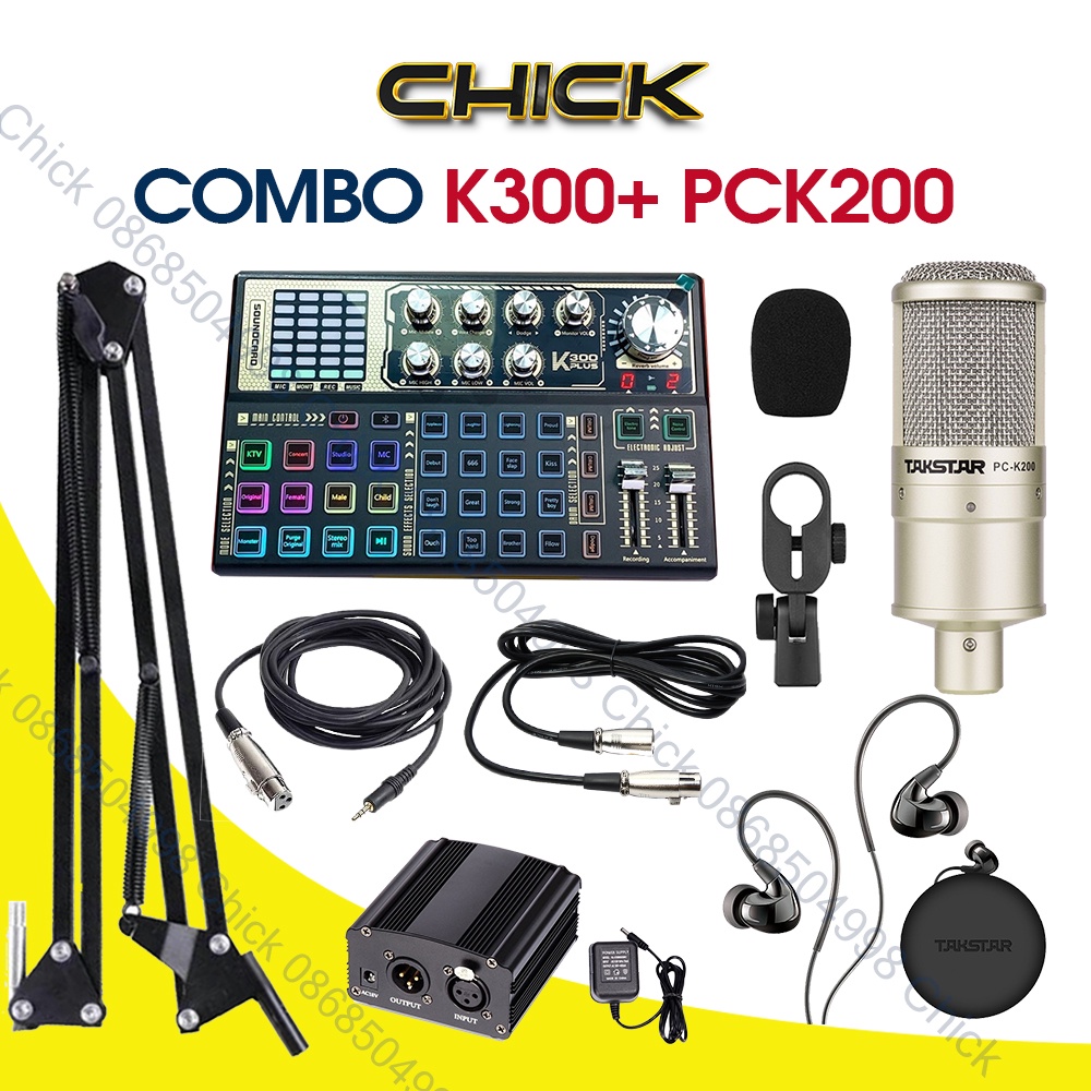 Combo Soundcard K300 & Mic Takstar PCK200, Combo Mic Thu Âm , Livestream ⚡BH 1 NĂM⚡ Âm Thanh Cực Hay, Dễ Sử Dụng